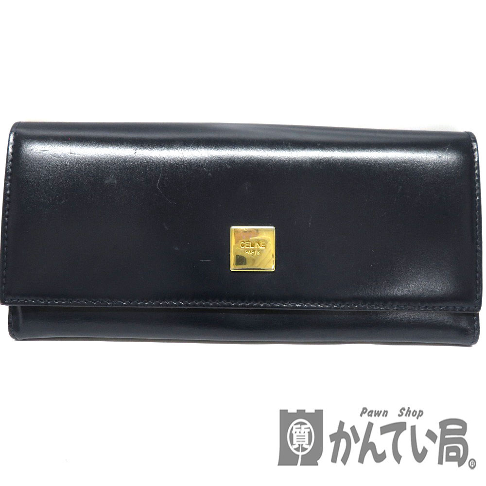 Celine Hook eye Long Wallet Bifold Navy Blue